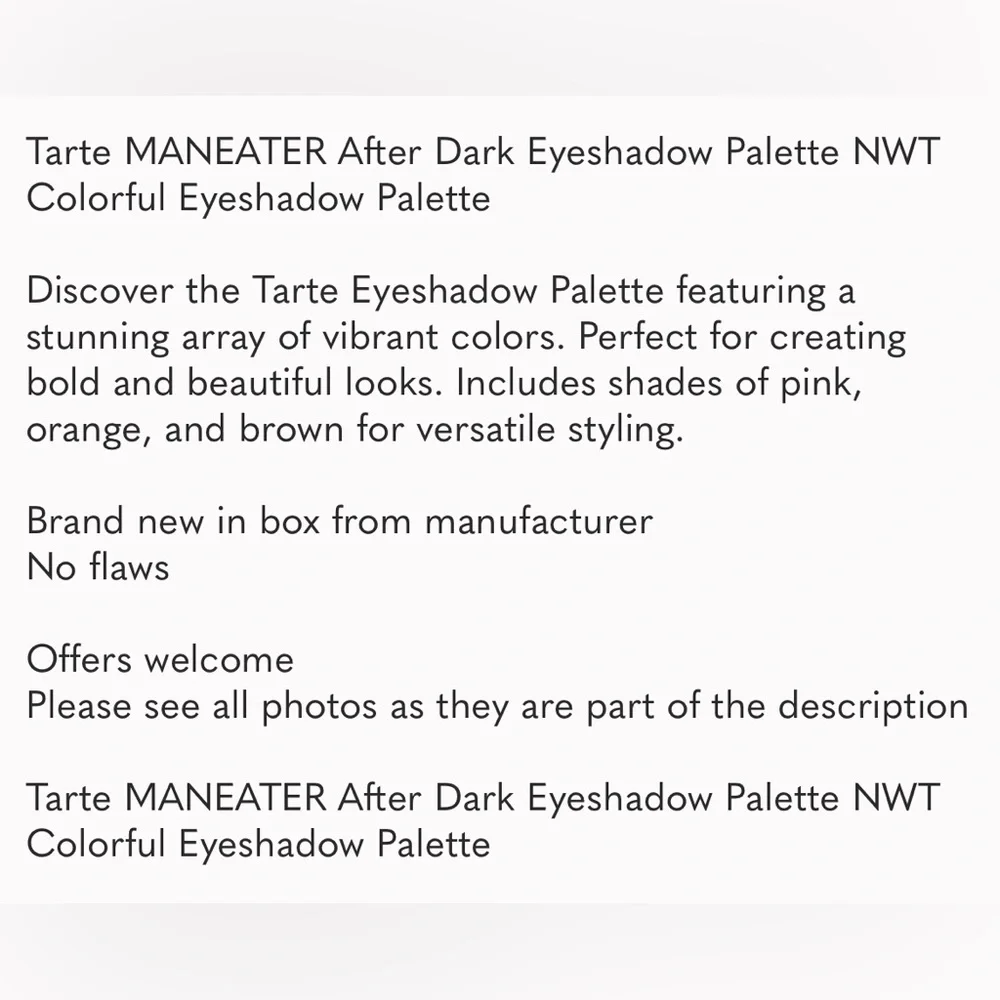 Tarte MANEATER After Dark Eyeshadow Palette NWT Colorful Eyeshadow Palette